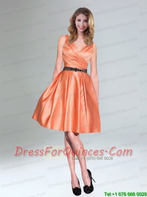 Low Price Orange Taffeta Short V Neck Prom Dresses