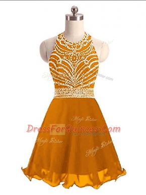 Smart Orange Organza Lace Up Halter Top Sleeveless Mini Length Prom Dresses Beading