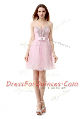 Fashionable Baby Pink Sleeveless Tulle Zipper Prom Party Dress for Prom and Party