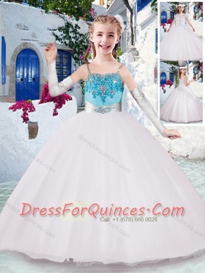 Gorgeous Spaghetti Straps Flower Girl Dresses with Appliques and Beading