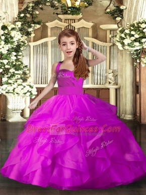 Custom Design Sleeveless Lace Up Floor Length Ruffles Pageant Gowns For Girls