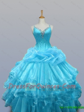 2015 Pretty Straps Beaded Quinceanera Dresses with Ruffled Layers