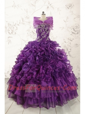 Beautiful Appliques Purple Strapless 2015 Quinceanera Dresses
