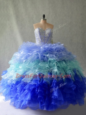 Exceptional Sweetheart Sleeveless Lace Up Quinceanera Dress Multi-color Organza