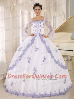 Quinceanera Dress Lilac Embroidery Decorate On White Organza Square Neckline