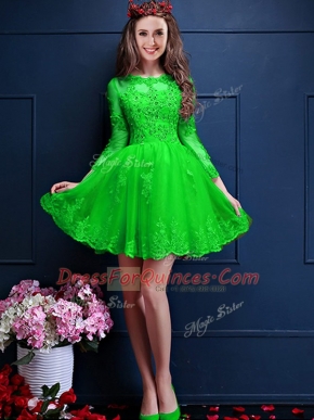 Dazzling Chiffon Scalloped 3 4 Length Sleeve Lace Up Beading and Lace and Appliques Damas Dress in