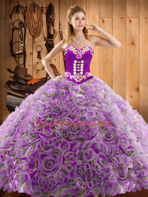 Ideal Sleeveless Sweep Train Lace Up With Train Embroidery Sweet 16 Quinceanera Dress