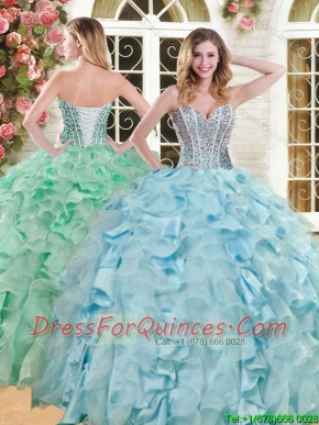 Luxurious Big Puffy Light Blue Quinceanera Dress with Beading and Ruffles