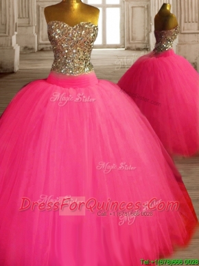 Gorgeous Beaded Bodice Tulle Sweet 16 Dress in Hot Pink