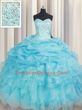 Organza Sweetheart Sleeveless Lace Up Beading and Ruffles Sweet 16 Dress in Baby Blue