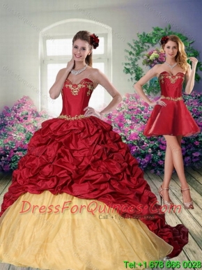 Perfect 2015 Sweetheart Wine Red Brush Train Quinceanera Dress with Beading