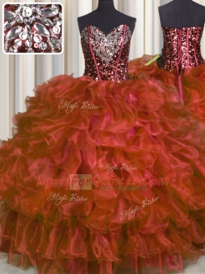 Sweetheart Sleeveless Organza Quinceanera Dress Beading and Ruffles Lace Up