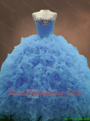 Discount Sweetheart Ruffles and Beaded Quinceanera Gowns in Blue