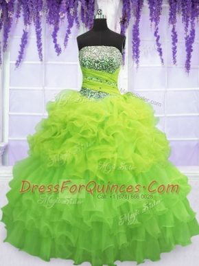 Gorgeous Organza Sleeveless Floor Length 15 Quinceanera Dress and Beading and Ruffled Layers and Pick Ups