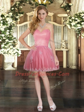 Watermelon Red Ball Gowns Tulle Sweetheart Sleeveless Appliques Mini Length Lace Up Homecoming Dress