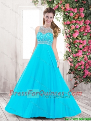 Beaded Brush Train Popular 2016 Prom Dresses in Aqua Blue