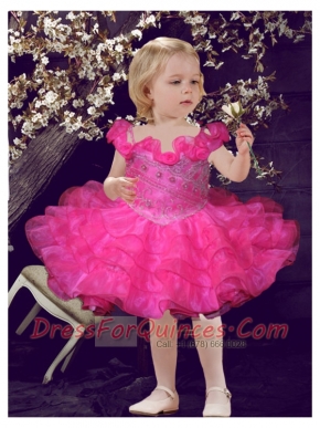 Elegant Hot Pink Off the Shoulder Knee-length Little Girl Dresses