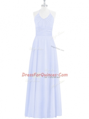 Customized Floor Length Baby Blue Prom Gown Halter Top Sleeveless Zipper