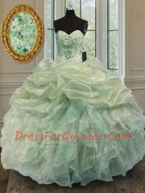 Stunning Green Sweetheart Lace Up Beading and Ruffles Sweet 16 Dresses Sleeveless