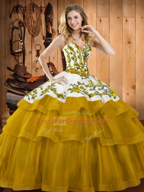 Exceptional Gold Sleeveless Embroidery Lace Up Quinceanera Gowns