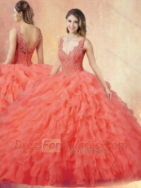 New Arrivals V Neck Sweet 16 Dresses with Ruffles and Appliques