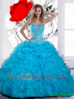 2015 Wholesale Beading and Ruffles Sweetheart Quinceanera Gown in Teal