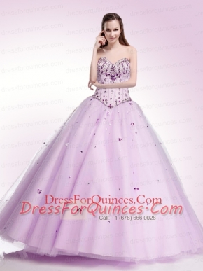 Sweetheart Tulle Beaded Decorate Quinceanera Dress in Lilac