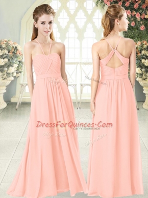 Attractive Pink Halter Top Criss Cross Ruching Juniors Party Dress Sleeveless