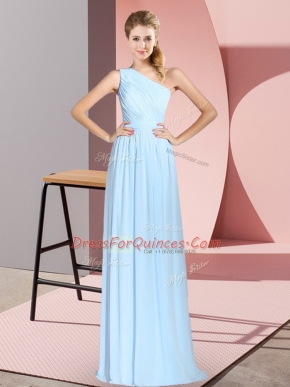 Best One Shoulder Sleeveless Chiffon Dress for Prom Ruching Lace Up