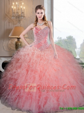Wonderful Baby Pink Organza Quinceanera Dresses with Beading and Ruffles