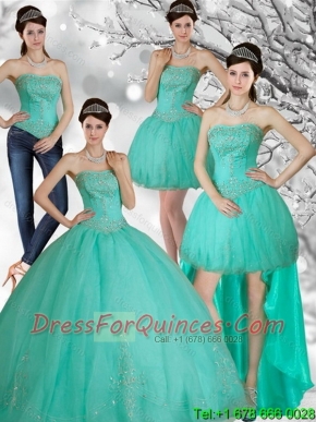 Perfect Appliques and Beading Strapless Sweet 15 Dress in Apple Green