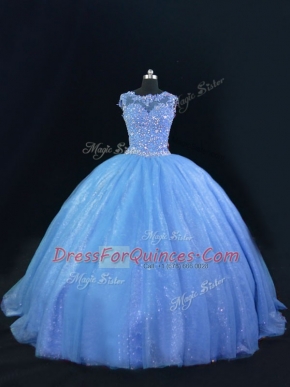 Tulle and Sequined Sleeveless Ball Gown Prom Dress and Beading
