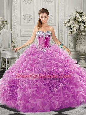 Inexpensive Lilac Quinceanera Dresses Military Ball and Sweet 16 and Quinceanera with Beading and Ruffles Sweetheart Sleeveless Court Train Lace Up