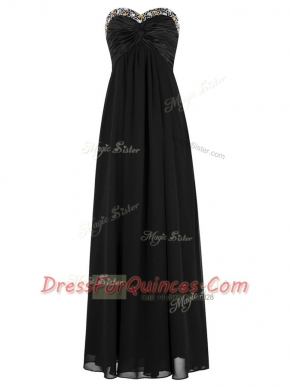 Floor Length Black Prom Gown Chiffon Sleeveless Beading