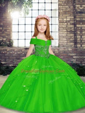 Green Sleeveless Tulle Lace Up Little Girls Pageant Gowns for Party and Sweet 16 and Wedding Party