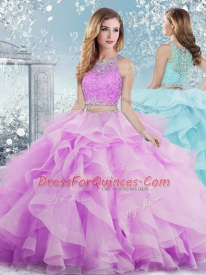 Scoop Sleeveless Organza Sweet 16 Dress Beading and Ruffles Clasp Handle