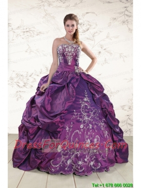 2015 Strapless Embroidery Quinceanera Dresses in Purple