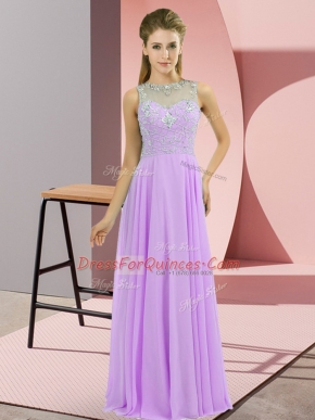 Discount Chiffon Sleeveless Floor Length Prom Dresses and Beading
