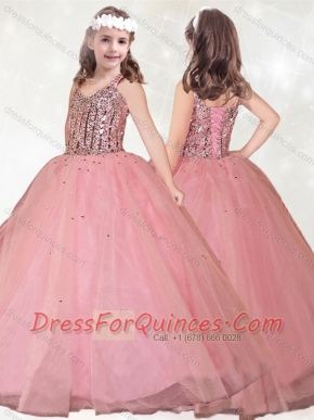 Adorable  Straps Beaded Little Girl Pageant Dress in Watermelon Red