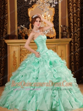 Apple Green Ball Gown Sweetheart Floor-length Ruffles Organza And Taffeta Quinceanera Dress