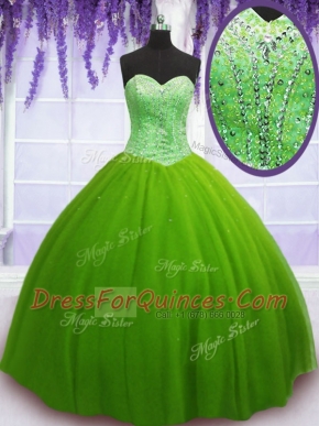 New Arrival Ball Gowns Tulle Sweetheart Sleeveless Beading Floor Length Lace Up 15 Quinceanera Dress