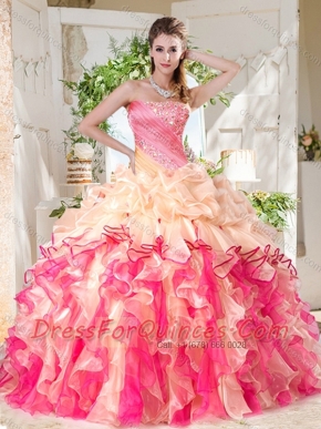 Cheap Big Puffy Colorful Quinceanera Gown with Beading and Ruffles