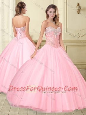 Visible Boning Beaded Sweetheart Quinceanera Dress in Baby Pink