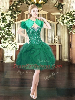 Beading and Ruffles Prom Gown Dark Green Lace Up Sleeveless Mini Length