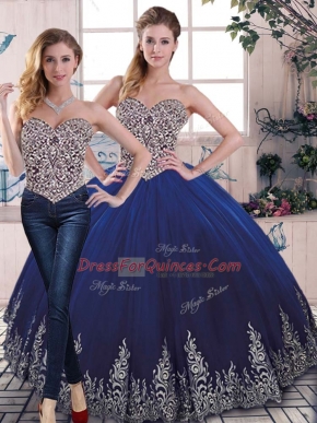 Floor Length Two Pieces Sleeveless Royal Blue 15th Birthday Dress Lace Up