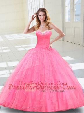 Spring Sweetheart Rose Pink Beading Quinceanera Dress with Ruffles