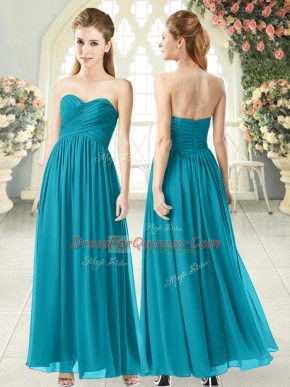 Decent Ankle Length Teal Prom Dress Sweetheart Sleeveless Zipper