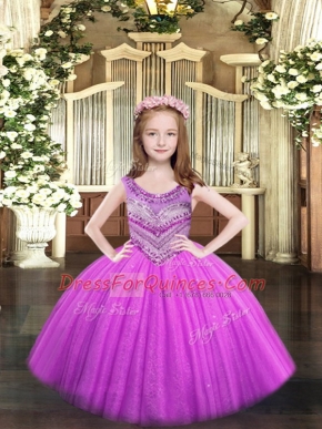 Sleeveless Lace Up Floor Length Beading Pageant Gowns For Girls