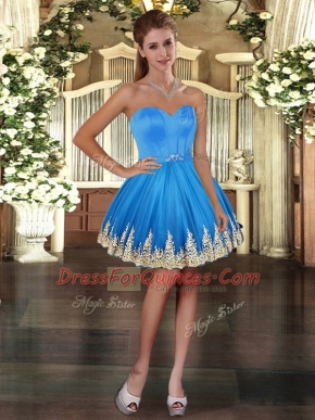 Clearance Baby Blue Lace Up Sweetheart Embroidery Evening Dress Tulle Sleeveless