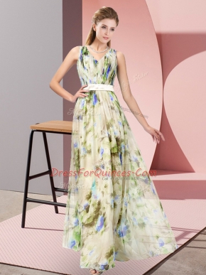 Smart Sleeveless Printed Floor Length Zipper in Multi-color with Pattern